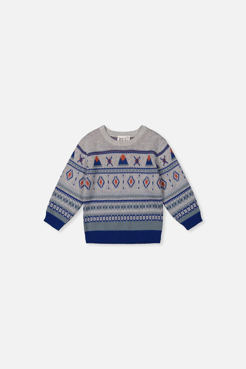 Baby-Strickpullover mit Jacquard-Muster in Blau und Beige