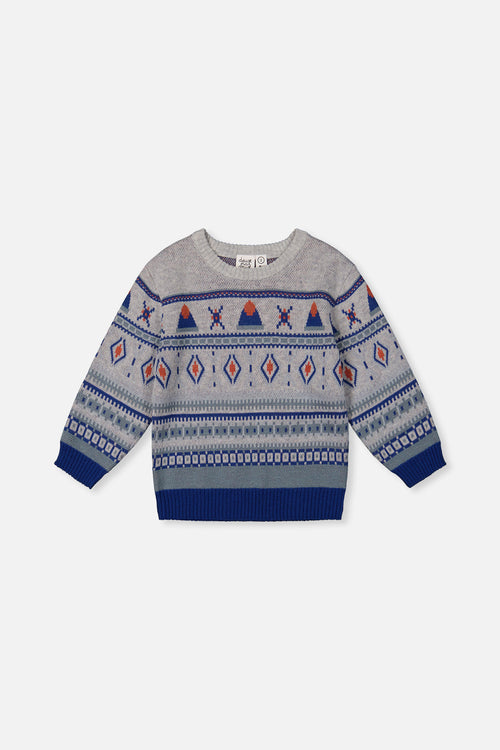 Jacquard Knit Sweater Blue And Beige - J20ST31_04800