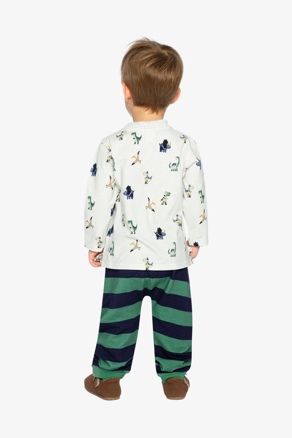 Baby Cotton T-Shirt & Fleece Pant Set Beige Dinosaur Print - J20T10B_2J263