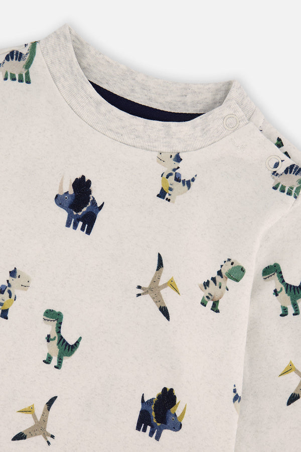 Cotton T-Shirt & Fleece Pant Set Beige Dinosaur Print - J20T10_2J263