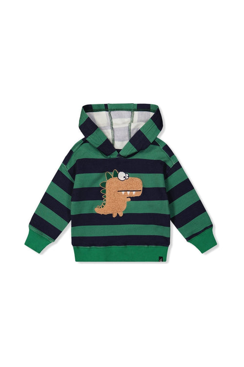 Baby-Fleece-Kapuzenpullover mit Applikation Blau Gestreift Grün