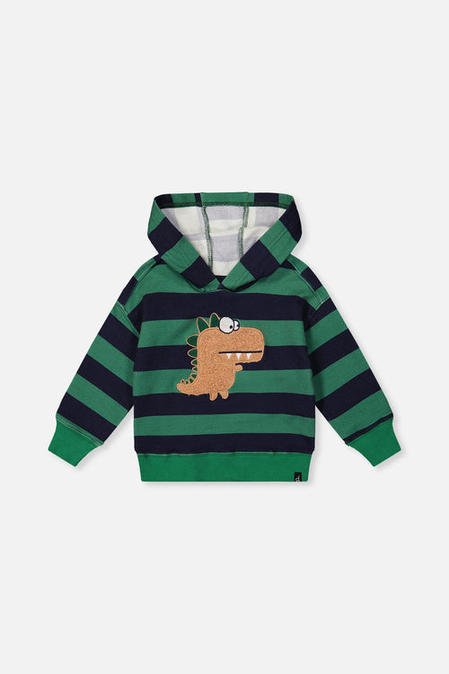 Fleece Hoodie With Applique Blue Striped Green - J20T30_2J262