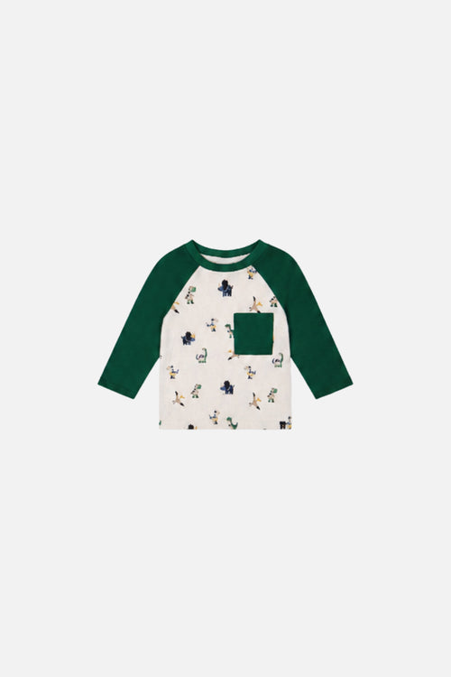 T-shirt raglan à manches longues beige imprimé dinosaures pour bébé