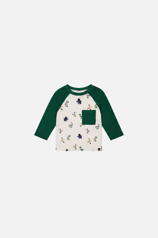 T-shirt raglan à manches longues beige imprimé dinosaures pour bébé