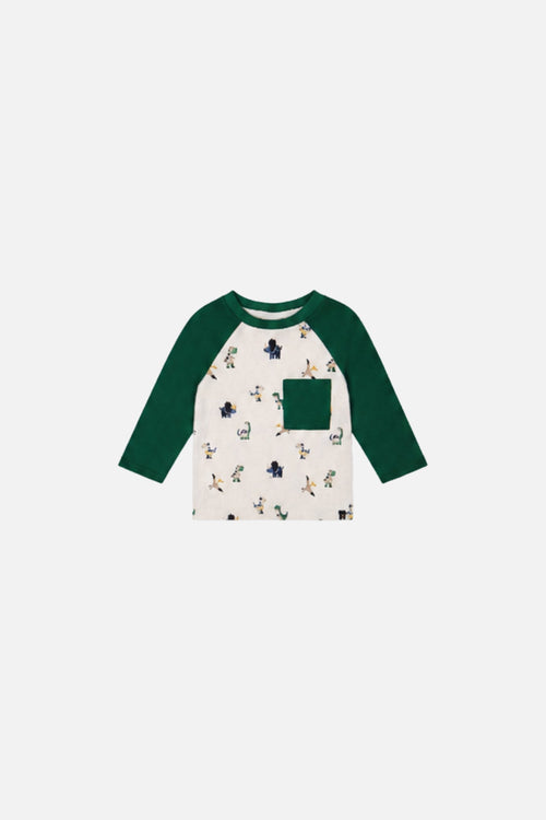 Baby Long Sleeve Raglan T-Shirt Beige Dinosaur Print