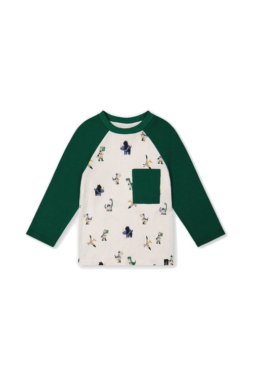 Long Sleeve Raglan T-Shirt Beige Dinosaur Print - J20T72_2J263