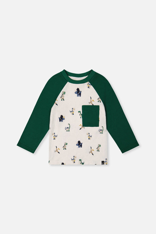 Long Sleeve Raglan T-Shirt Beige Dinosaur Print - J20T72_2J263