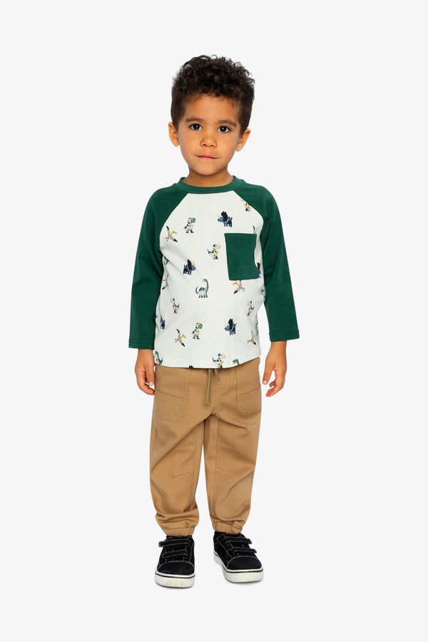 Long Sleeve Raglan T-Shirt Beige Dinosaur Print - J20T72_2J263