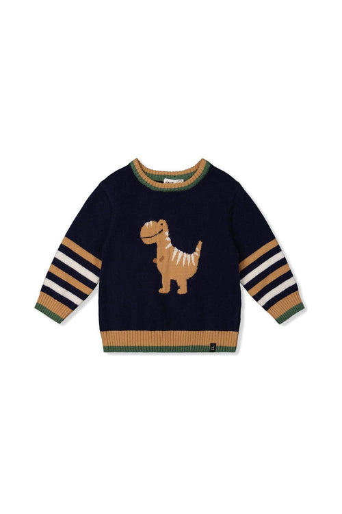 Baby-Strickpullover mit Intarsienmuster in Dunkelblau, Braun und Beige