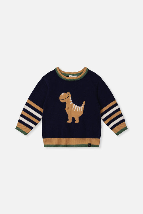 Knit Sweater With Intarsia Dark Blue, Brown And Beige - J20TT30_04810