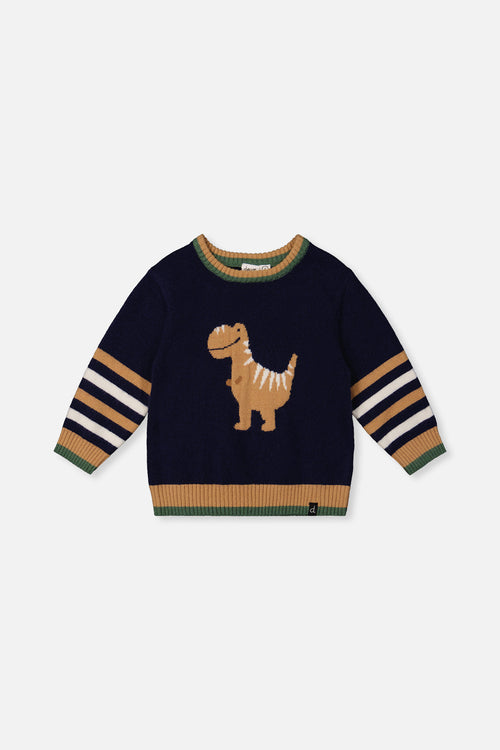 Knit Sweater With Intarsia Dark Blue, Brown And Beige - J20TT30_04810