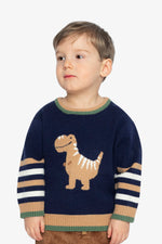 Knit Sweater With Intarsia Dark Blue, Brown And Beige - J20TT30_04810