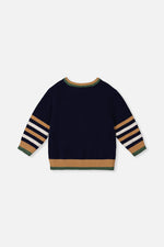 Knit Sweater With Intarsia Dark Blue, Brown And Beige - J20TT30_04810