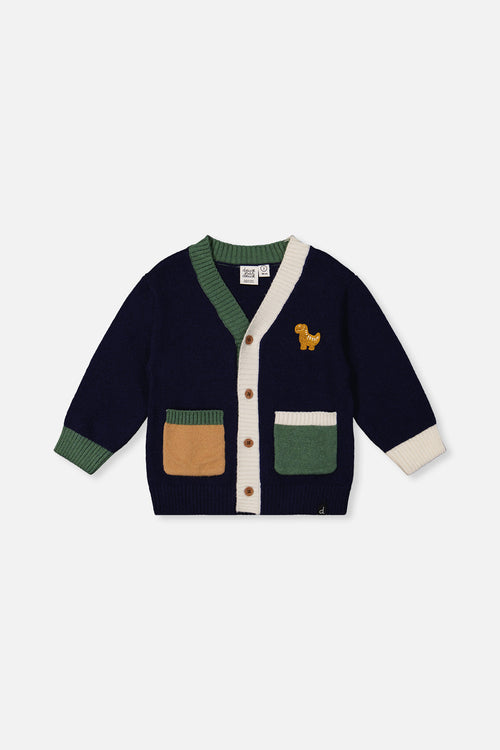 Knit Cardigan With Dino Dark Blue, Green And Yellow - J20TT31_04810