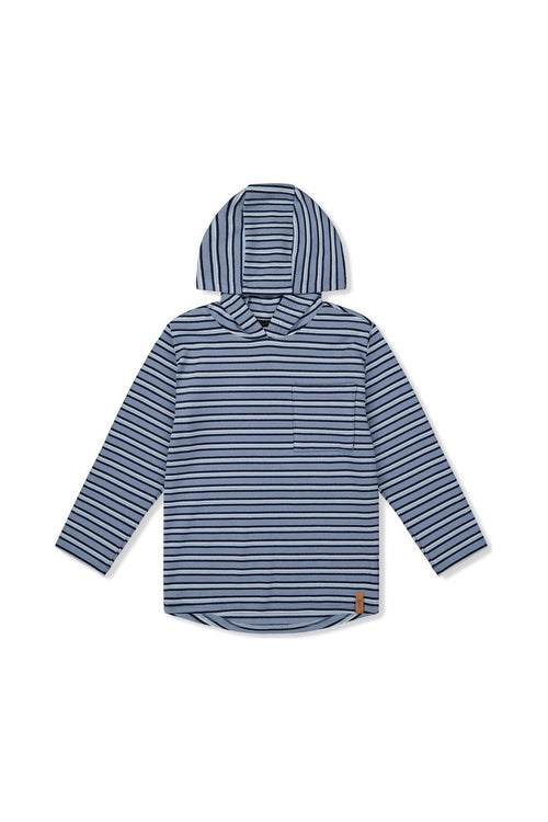 Striped Brushed Jersey Hooded T-Shirt Blue And White - J20U08_2J267