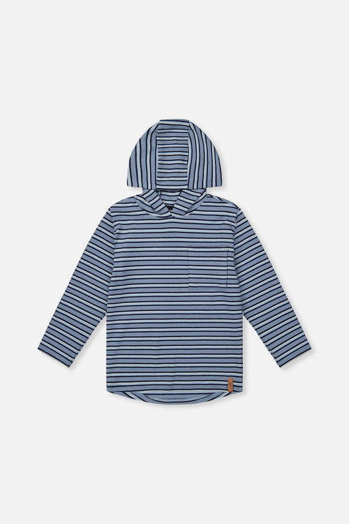 Striped Brushed Jersey Hooded T-Shirt Blue And White - J20U08_2J267