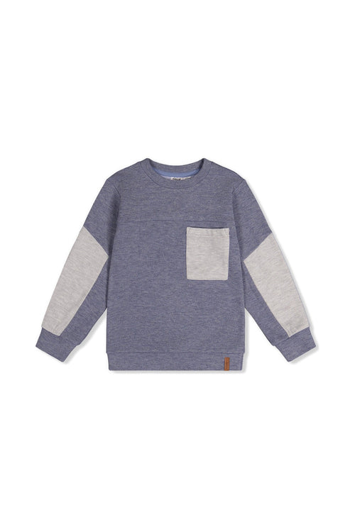 Colorblock Brushed Jersey Top With Chest Pocket Blue-Grey - J20U10_04670