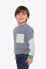 Colorblock Brushed Jersey Top With Chest Pocket Blue-Grey - J20U10_04670