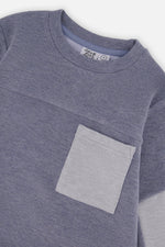 Colorblock Brushed Jersey Top With Chest Pocket Blue-Grey - J20U10_04670
