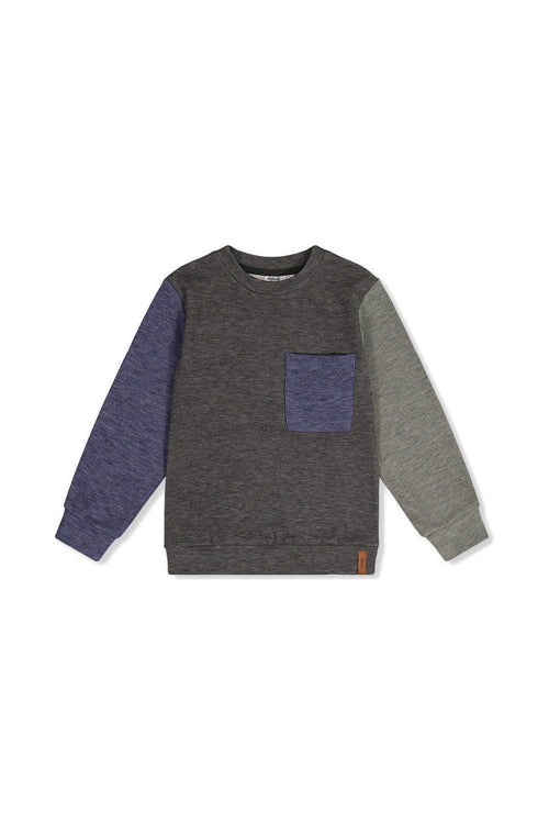 Colorblock Brushed Jersey Top With Chest Pocket Grey Brown - J20U10_09830