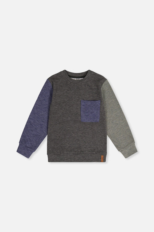 Colorblock Brushed Jersey Top With Chest Pocket Grey Brown - J20U10_09830