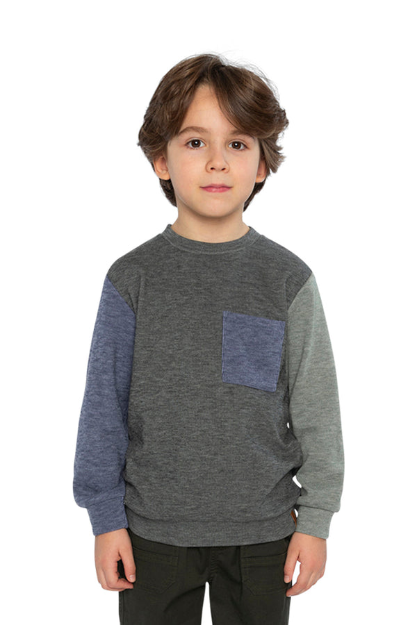 Colorblock Brushed Jersey Top With Chest Pocket Grey Brown - J20U10_09830
