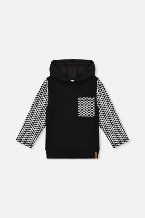 Colorblock Hooded Top With Chest Pocket Black And White - J20U12_09990