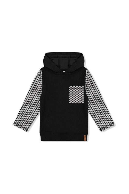 Colorblock Hooded Top With Chest Pocket Black And White - J20U12_09990