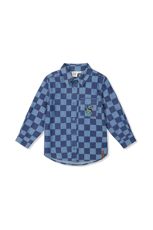 Chambray Shirt Blue Checkered Print - J20U15_2J271