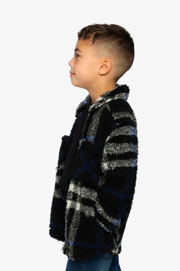 Zipped Overshirt Black And Blue Plaid - J20U17_2J276