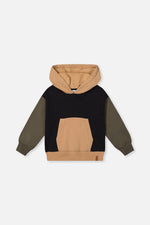 Hooded Colorblock Fleece Cardigan Black, Green And Beige - J20U32_09990