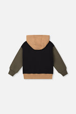 Hooded Colorblock Fleece Cardigan Black, Green And Beige - J20U32_09990