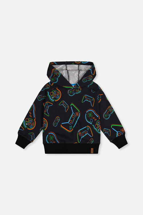 Fleece Hooded Sweatshirt Black Printed Controller - J20U33_2J090