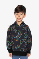 Fleece Hooded Sweatshirt Black Printed Controller - J20U33_2J090