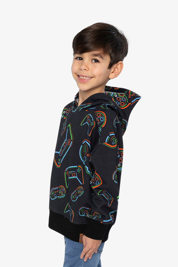 Fleece Hooded Sweatshirt Black Printed Controller - J20U33_2J090