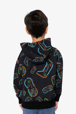 Fleece Hooded Sweatshirt Black Printed Controller - J20U33_2J090