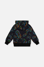 Fleece Hooded Sweatshirt Black Printed Controller - J20U33_2J090