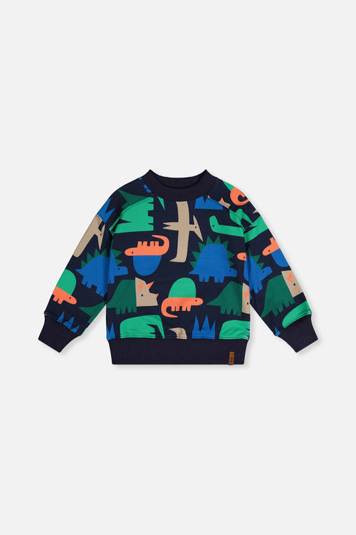 Fleece Sweatshirt Blue Dinosaur Print - J20U35_2J051