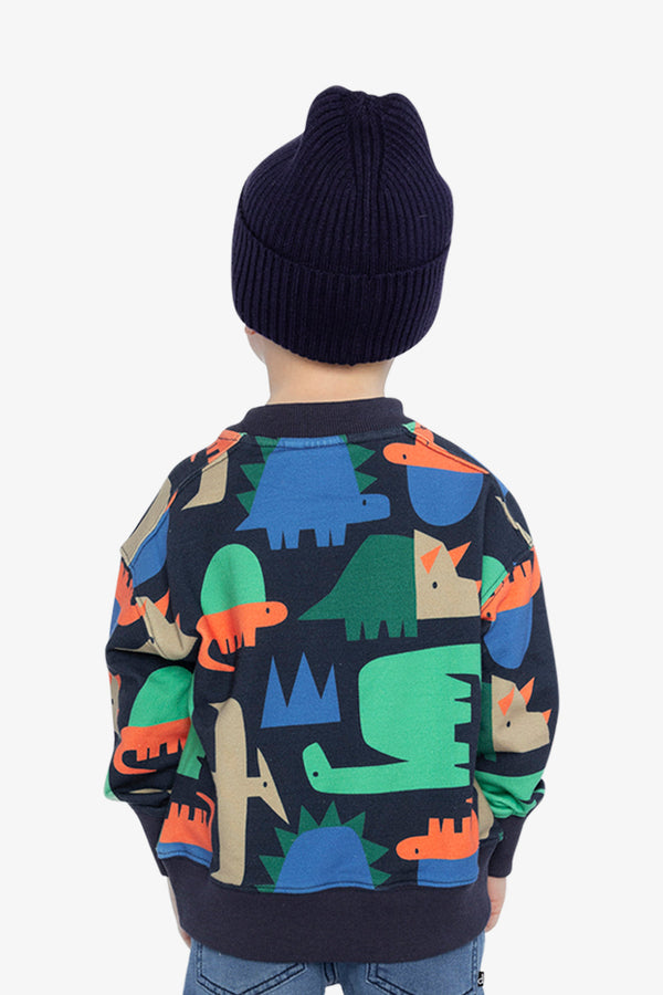 Fleece Sweatshirt Blue Dinosaur Print - J20U35_2J051
