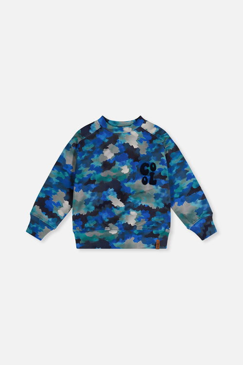 Fleece Sweatshirt Blue And Grey Camouflage - J20U36_2J055
