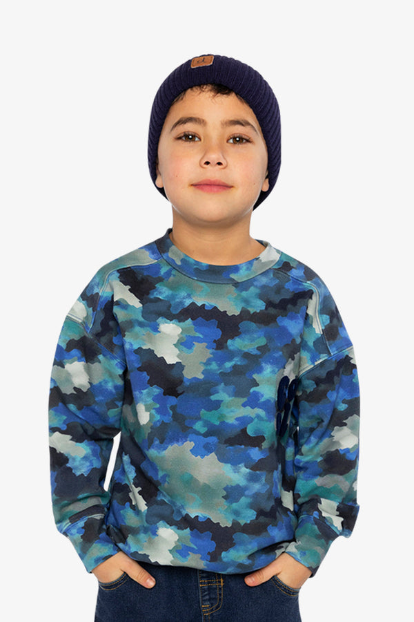 Fleece Sweatshirt Blue And Grey Camouflage - J20U36_2J055