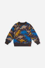 Fleece Sweatshirt Grey Dinosaur Print - J20U37_2J057