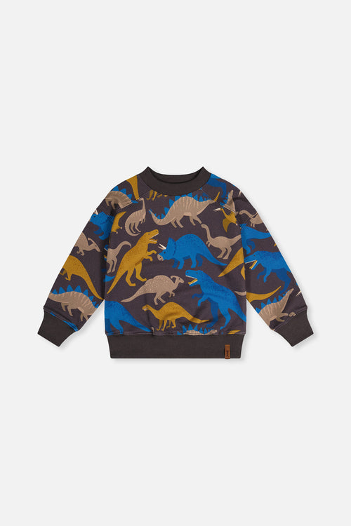 Fleece Sweatshirt Grey Dinosaur Print - J20U37_2J057