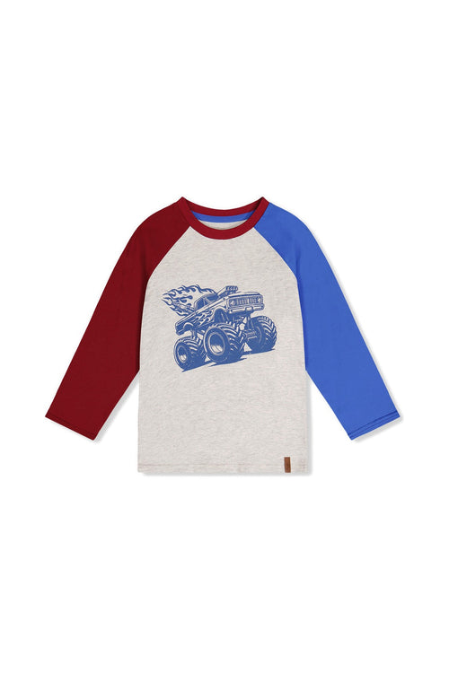 Raglan T-Shirt Heather Grey, Red And Blue - J20U69_01930