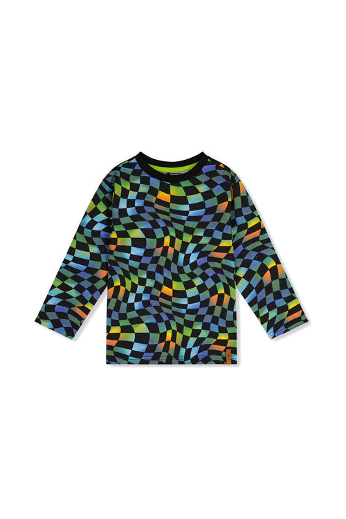 Organic Cotton Long Sleeve T-Shirt Blue Checkered Print - J20U70_2J054