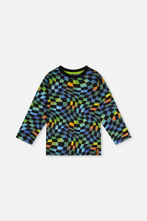 Organic Cotton Long Sleeve T-Shirt Blue Checkered Print - J20U70_2J054
