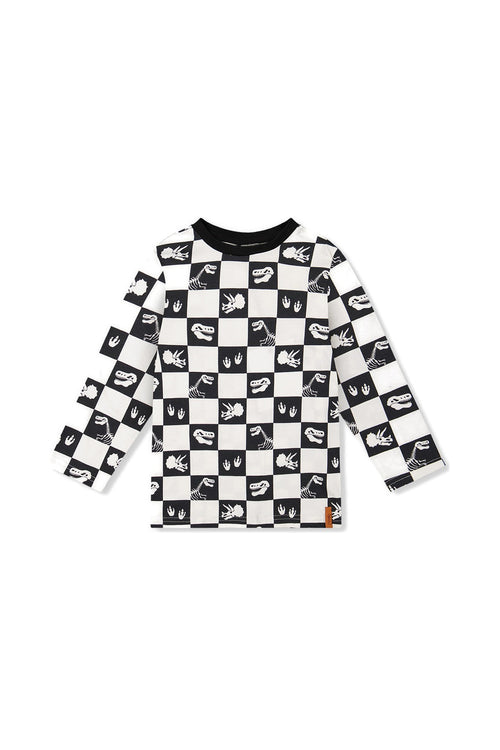 Organic Cotton Long Sleeve T-Shirt Black And White Checker - J20U70_2J059