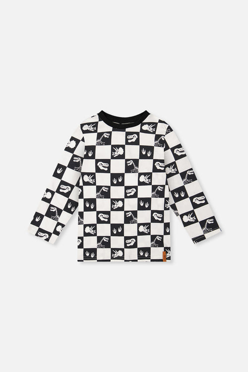 Organic Cotton Long Sleeve T-Shirt Black And White Checker - J20U70_2J059