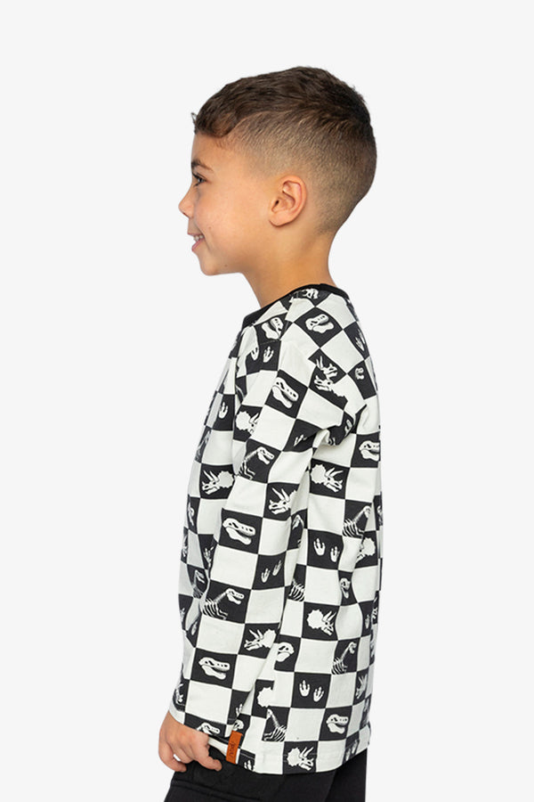 Organic Cotton Long Sleeve T-Shirt Black And White Checker - J20U70_2J059