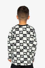 Organic Cotton Long Sleeve T-Shirt Black And White Checker - J20U70_2J059